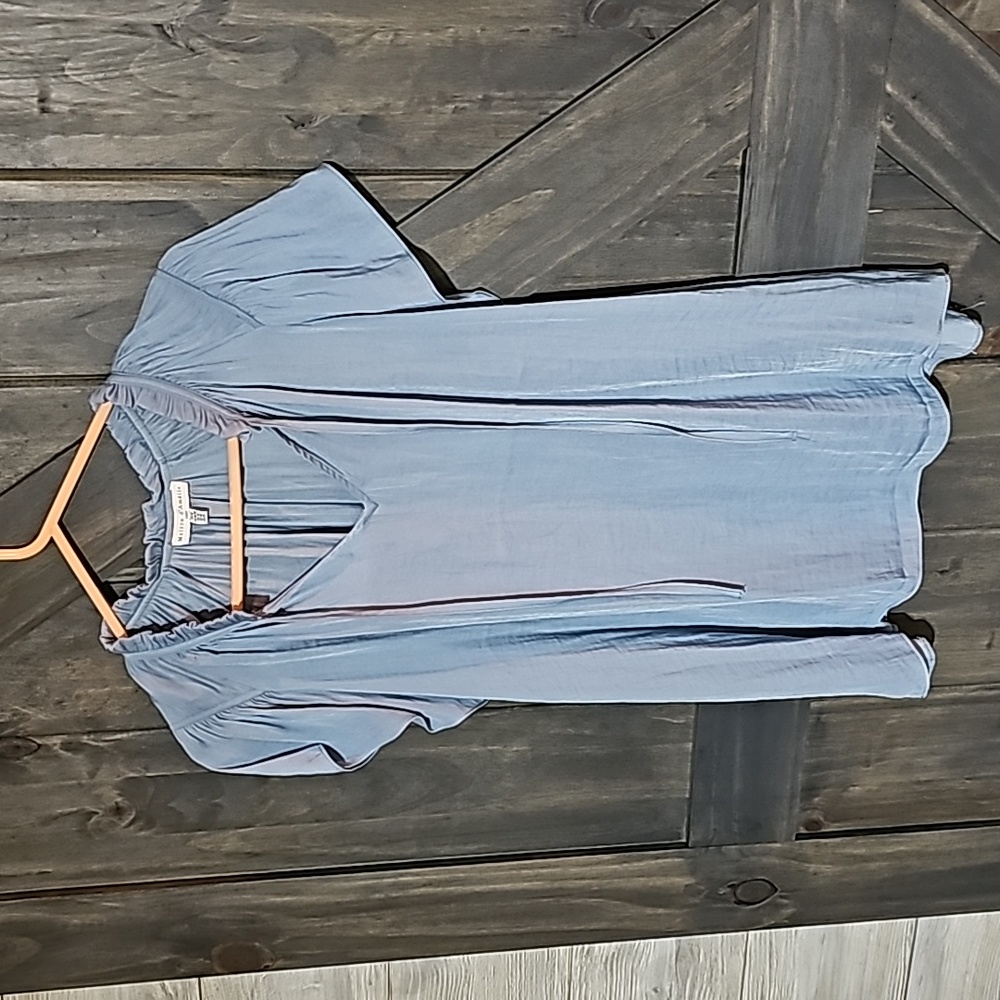 Soft Blue V-Neck Tie-Detail Women's Top